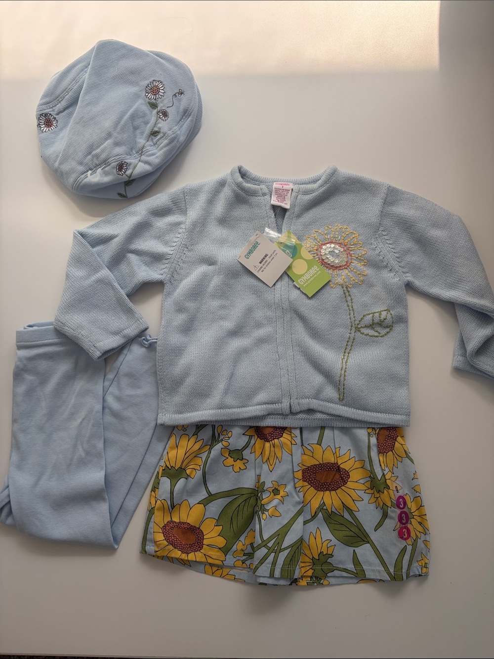NWT Vintage Gymboree Sunflower Fields 4 Pc Outfit Set 3T Beret Cardigan Skort
